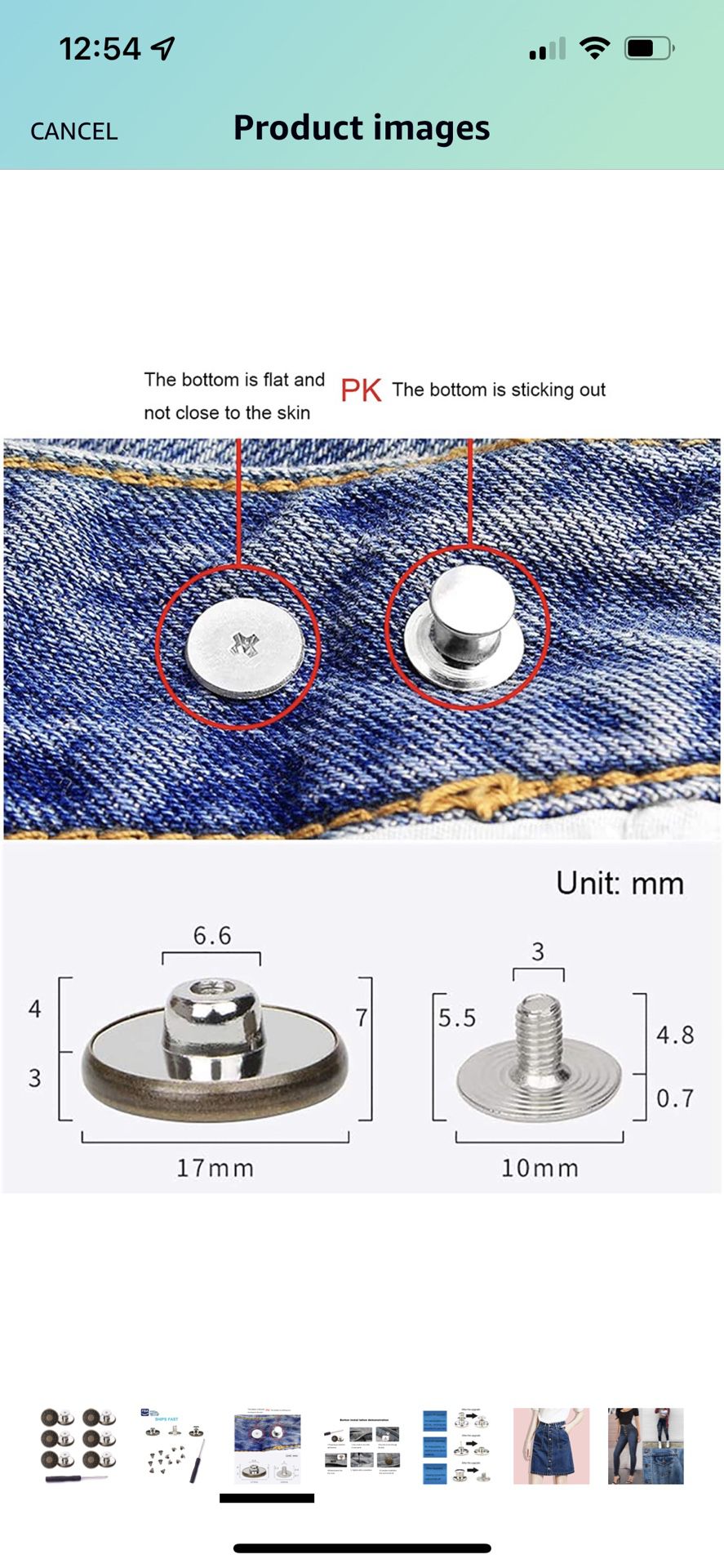 12 Pcs Button for Sewing Metal Jeans,ICEYLI 17 mm No-Sew Nailess Removable Metal Jeans Buttons Replacement