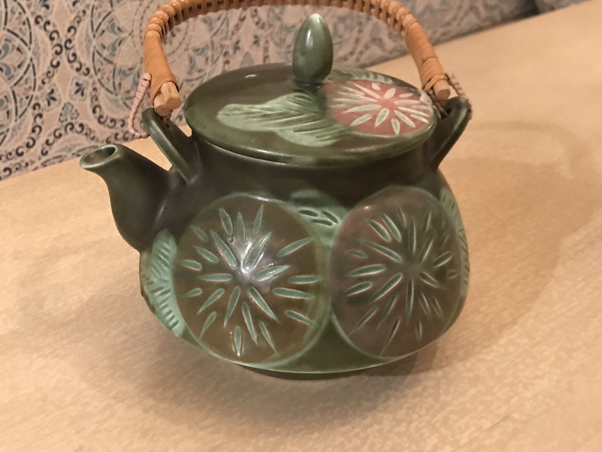 Japanese Earthenware Teapot With Basket Handle