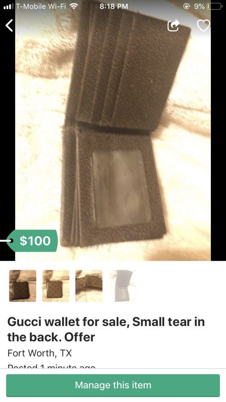 Gucci wallet for sale, small tear in the back. Offer
