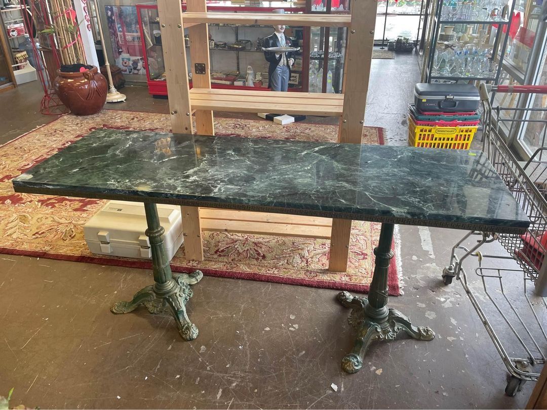 BEAUTIFUL Antique Marble Top Console / Entry Table W/ Cast Iron Legs