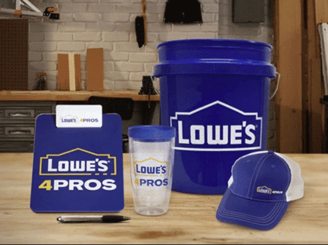 Lowes 5 gallon bucket, insulated tumbler, hat, clipboard, and pen -New