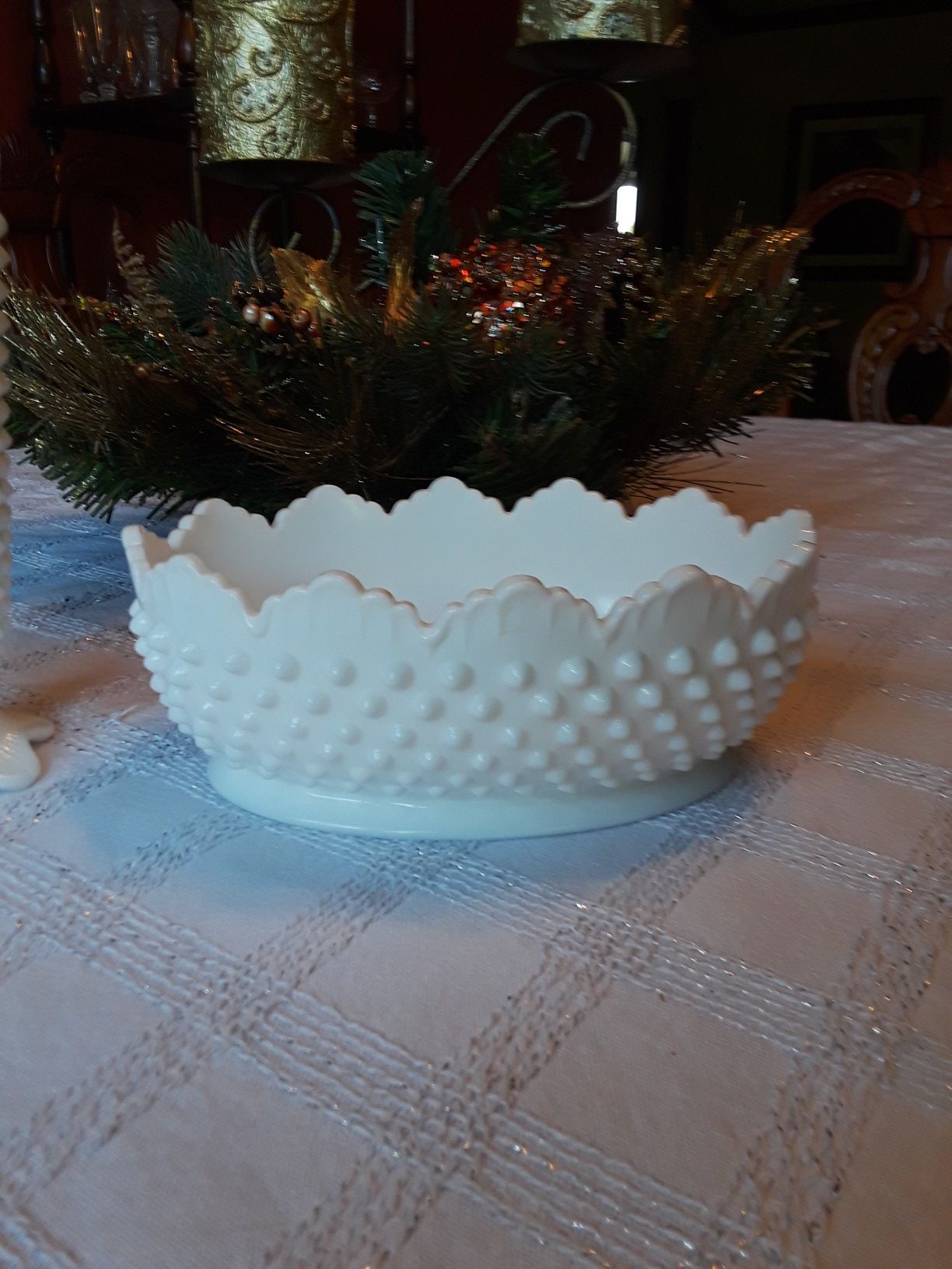 2 piece set of white milk glass