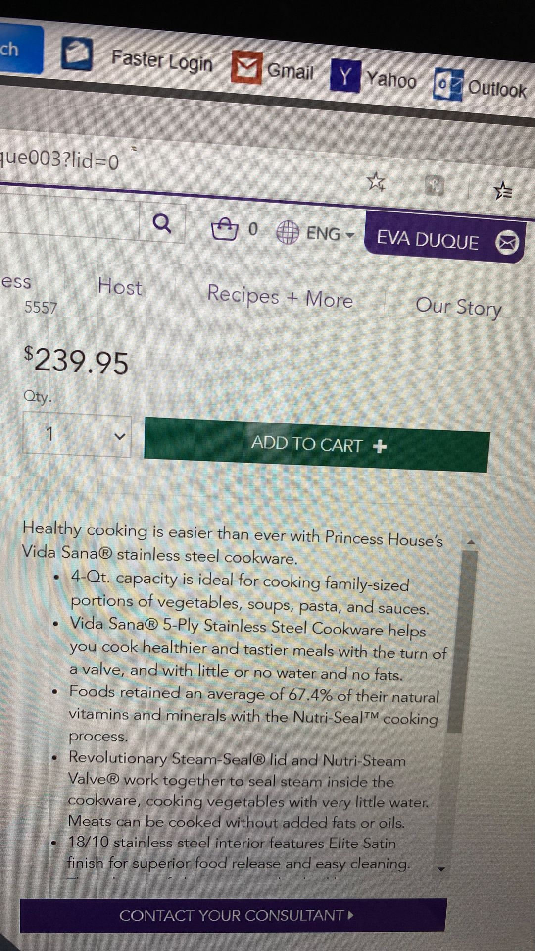 Princess House 5-play stainless Steel Cookware 4-QT casserole