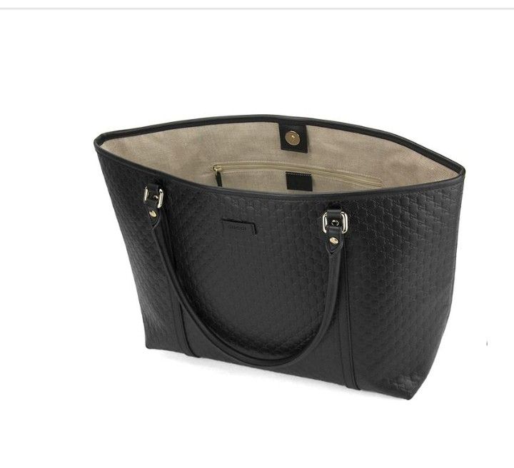New Gucci 100% Authentic Black Leather Tote Bag