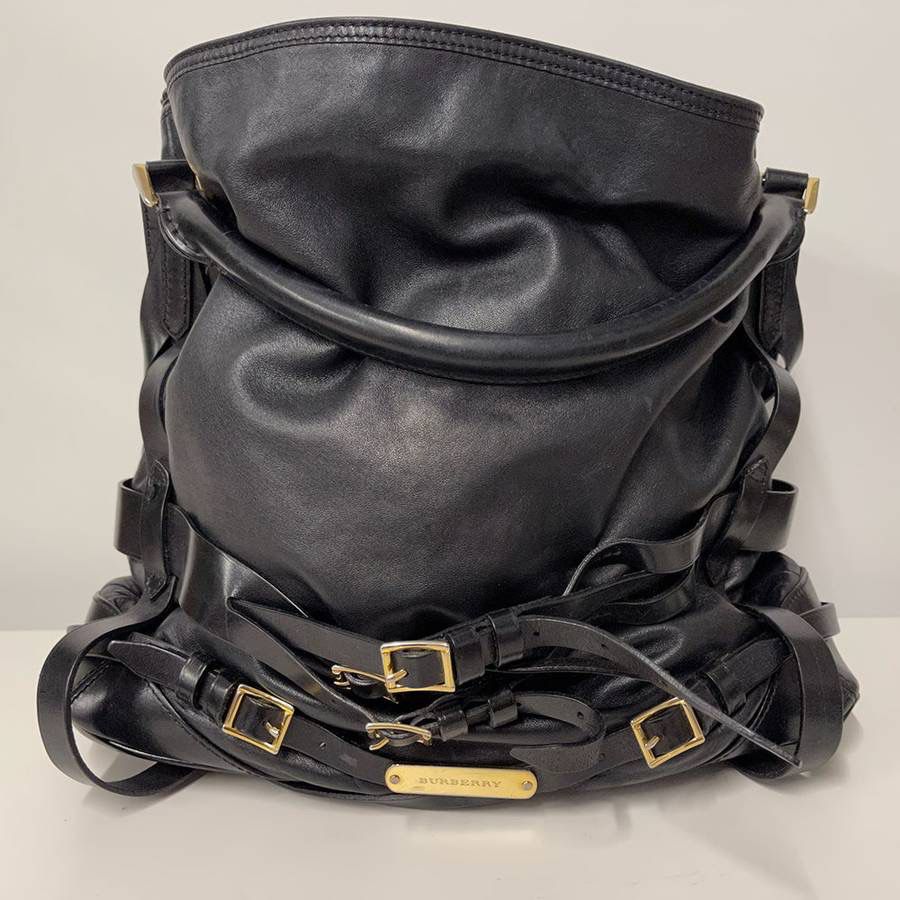 Burberry Gosford Bridle Black Lambskin Leather Hobo Bag