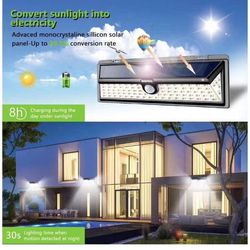 Solar Lights Outdoor, 100 LED Motion Sensor Light with 270° Wide Angle, 3 Optional Modes IP65 Waterproof Solar Security Wall Lights for Garden, Front  Thumbnail