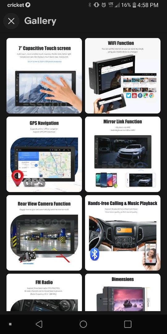 7 Inch Touchscreen 10.1 Android 16G Stereo And 4 Hifonics 6X8 250 Watts Speakers 1000 Watts Total Brand New In Original box