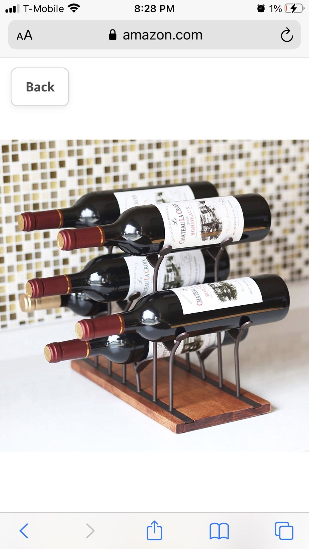Countertop Bottle Rack, Tabletop Wood Bottle Holder, Hold 6 Bottles, Perfect for Home Decor & Kitchen Storage Rack, Bar, Cellar, Cabinet, Pantry, etc,