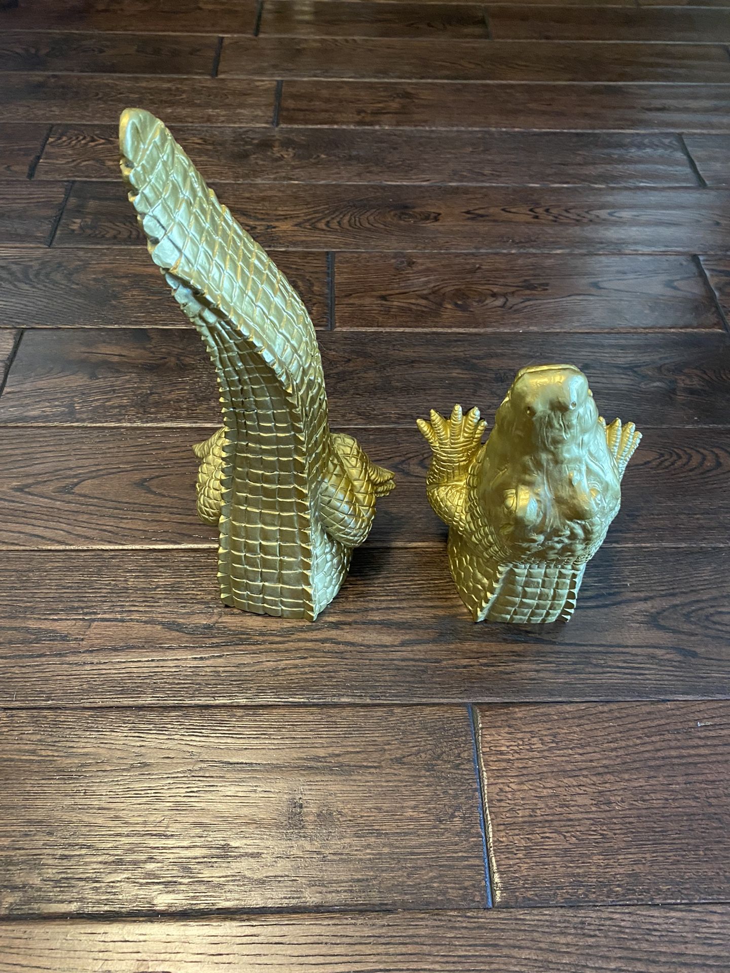 Alligator, Statue, Decor, Gold Color, Bookends