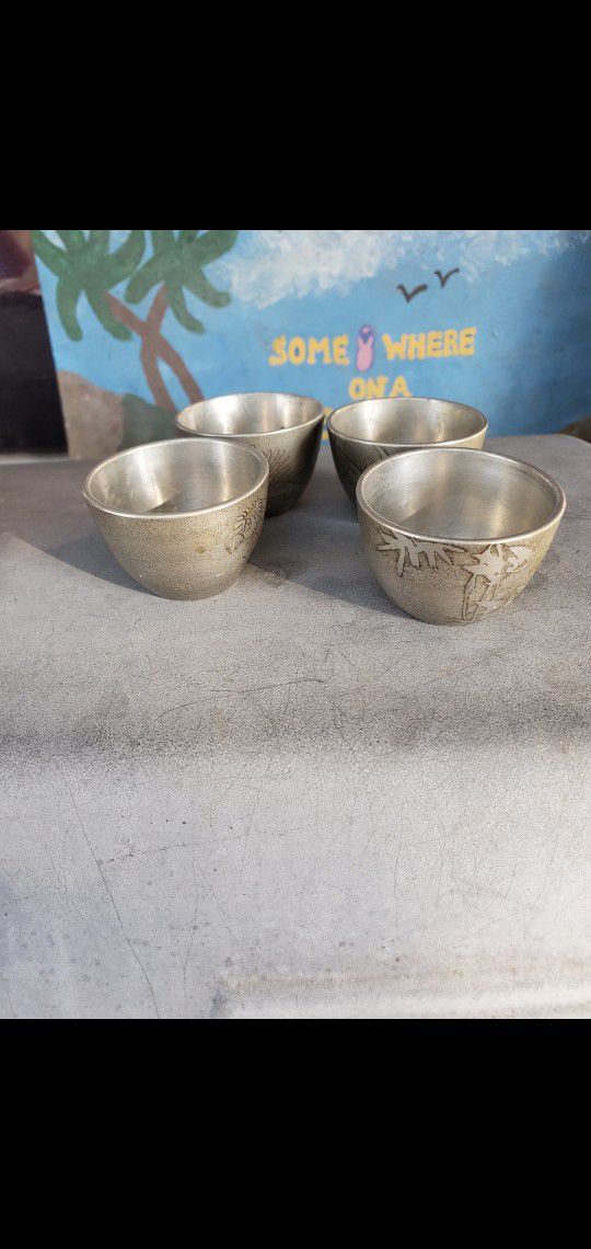 4 Vintage Pewter Tea Cups