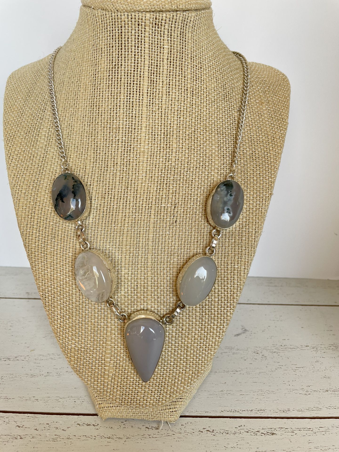 Silver 925 Cabochon Moonstone  Necklace 22” Inches Long 