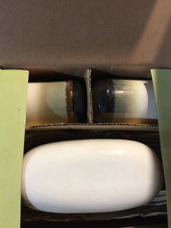 New in box salt and pepper set with matching butter dish Thumbnail