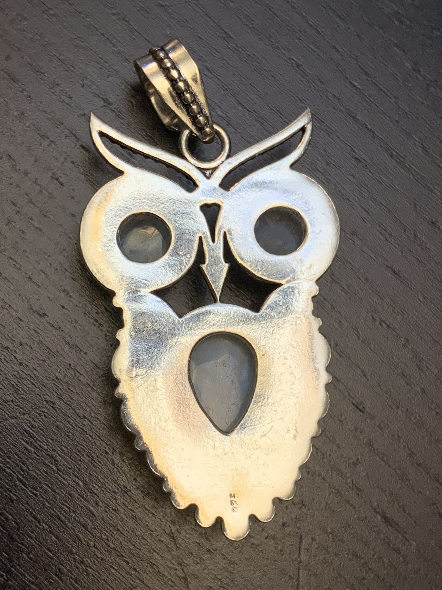 925 Sterling Silver Moonstone Artisan Owl Pendant 
