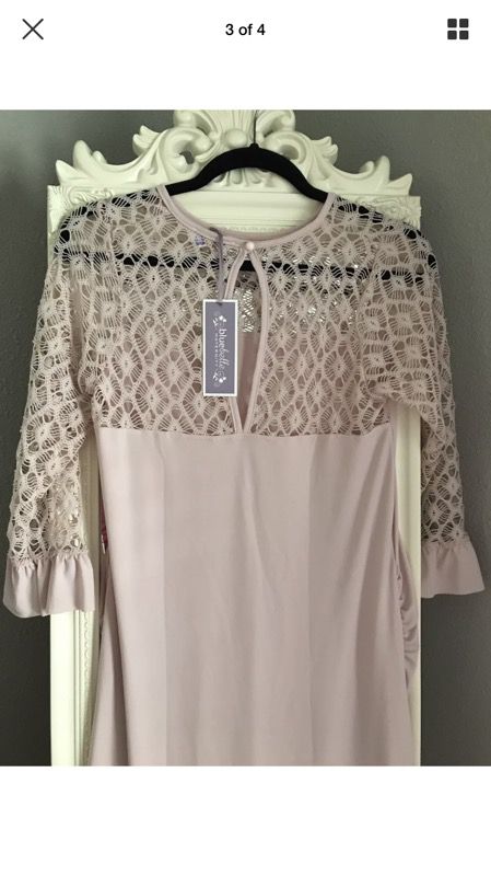 BLUEBELLE MATERNITY pregnancy dress dusty blush pink lace crochet size 12