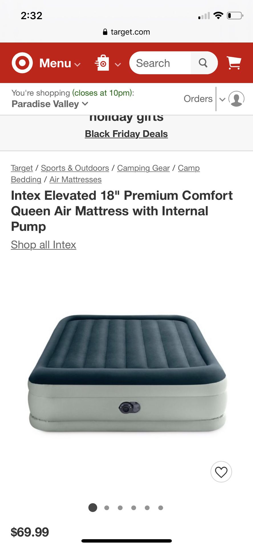 Intex 18” Elevated Premium Comfort Queen Air Mattress With Coleman Pump