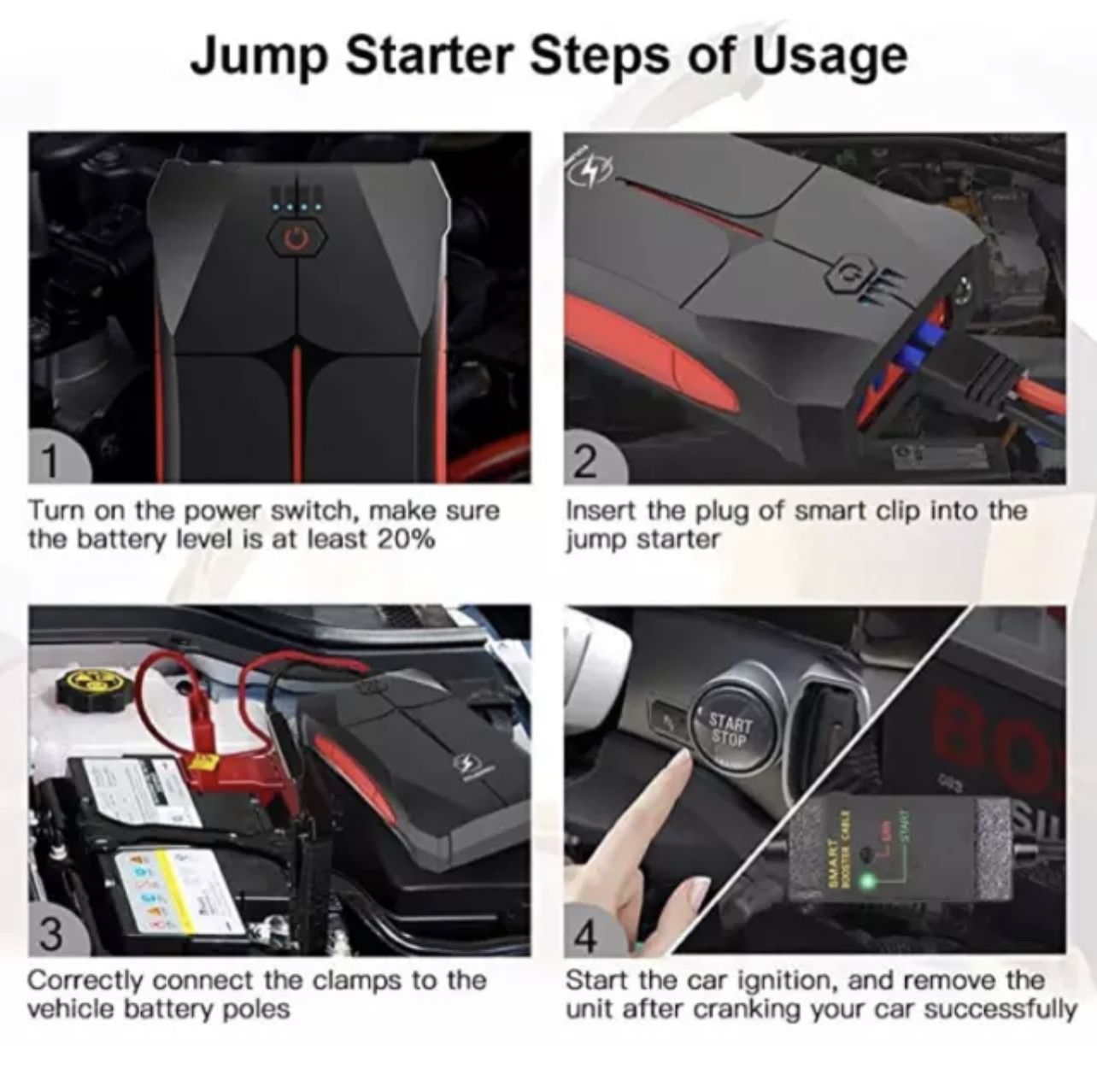 PORTABLE BATTERY PACK CAR JUMPER JUMP STARTER FOR VEHICLES TRUCKS SUV 12000MAH