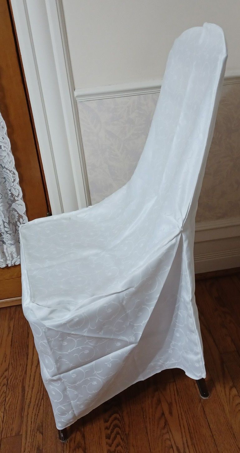 Chair Covers, White Patterned Satin , $3.50 Each, Six Total