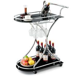 Rolling Bar Cart with Metal Frame Glass Serving Thumbnail