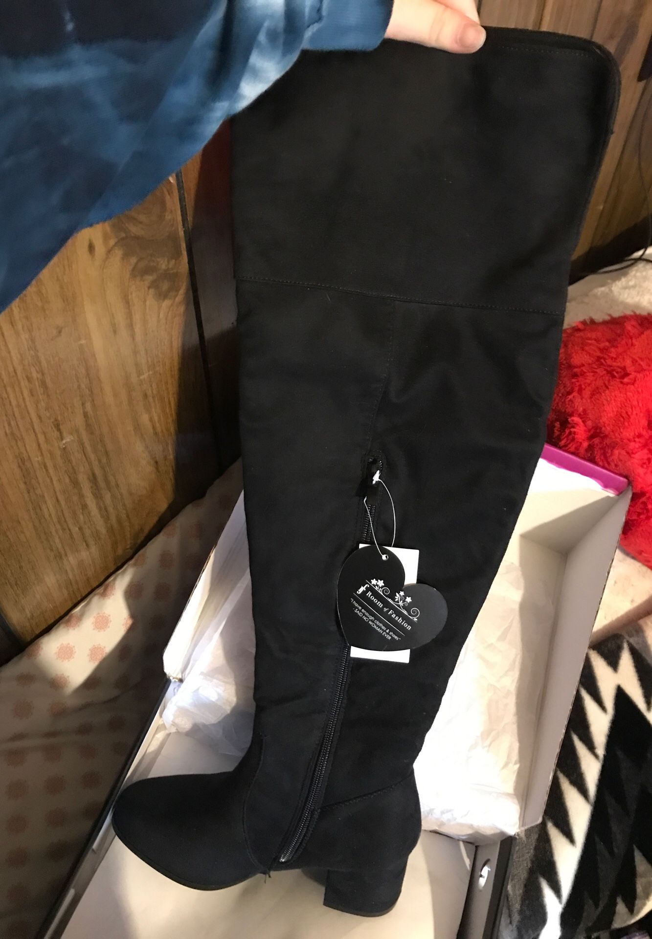 Room of Fashion thigh high black suede black boots