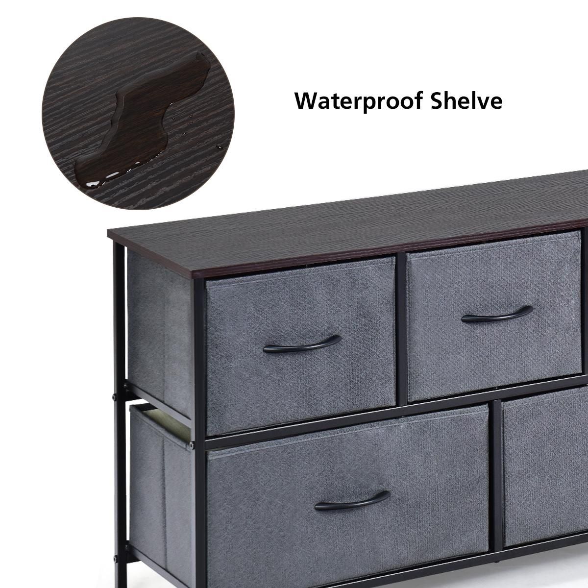 Costway 5 Drawer Dresser Storage Unit Side Table Display Organizer Dorm Room Fabric Grey