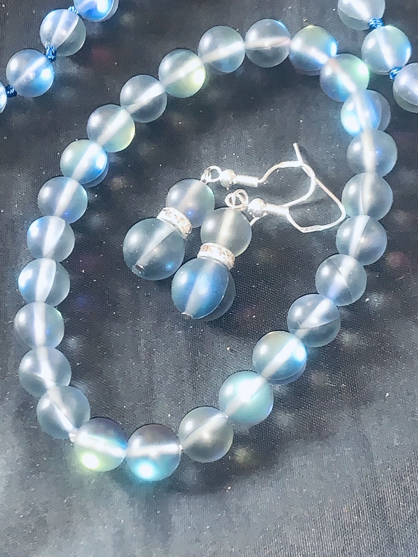 Blue Fluorescent Stone Beads Jewelry Set