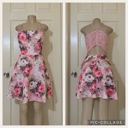 *(PLUS) Blush Mixed Floral/Lace Skater Dress •2XL,3XL Thumbnail
