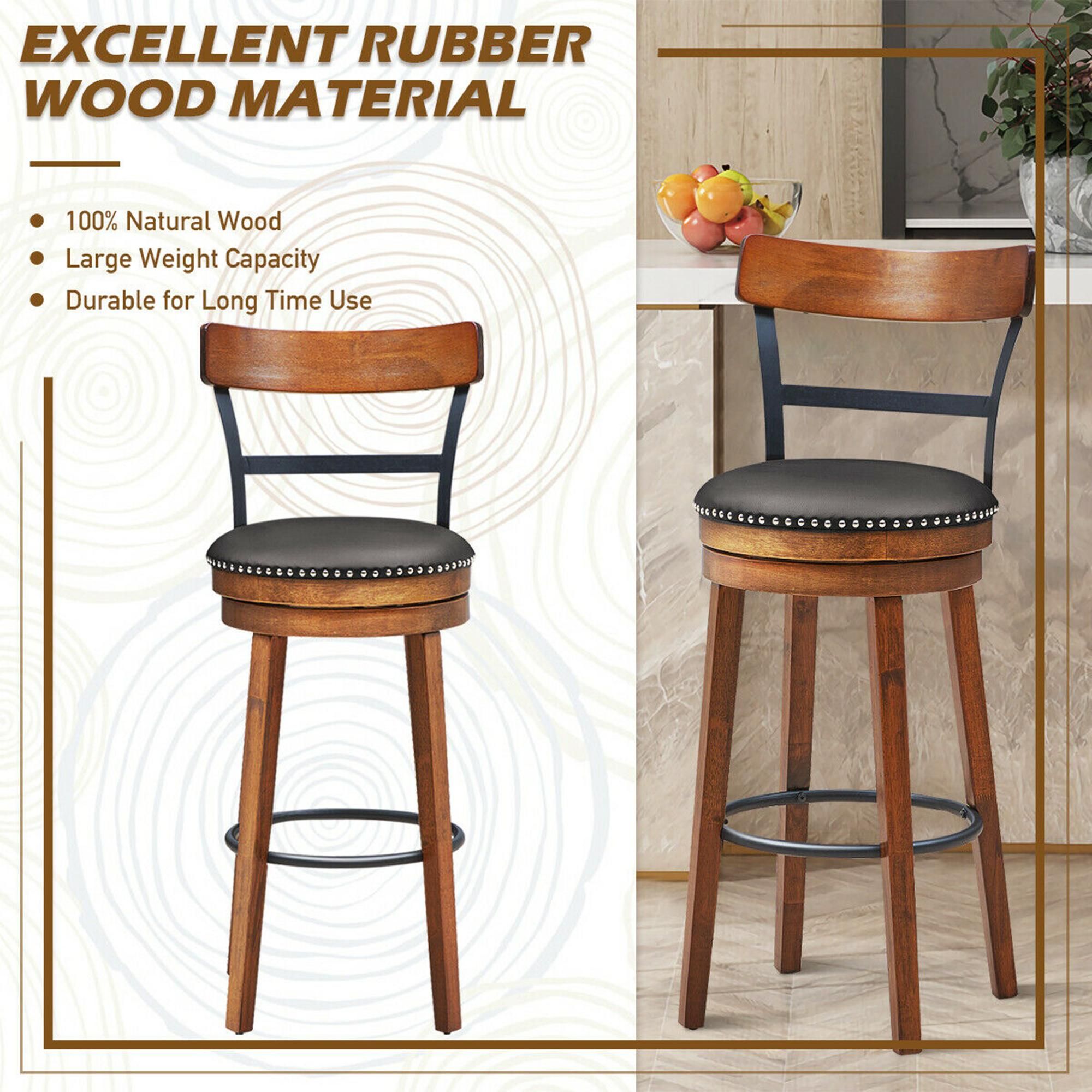Costway Set of 2 BarStool 30.5'' Swivel Pub Height Dining Chair with Rubber Wood Legs