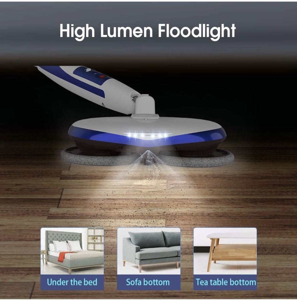 Cordless Electric Spin Mop, Floor Cleaner with Built-in 200ml Water Tank, Blue