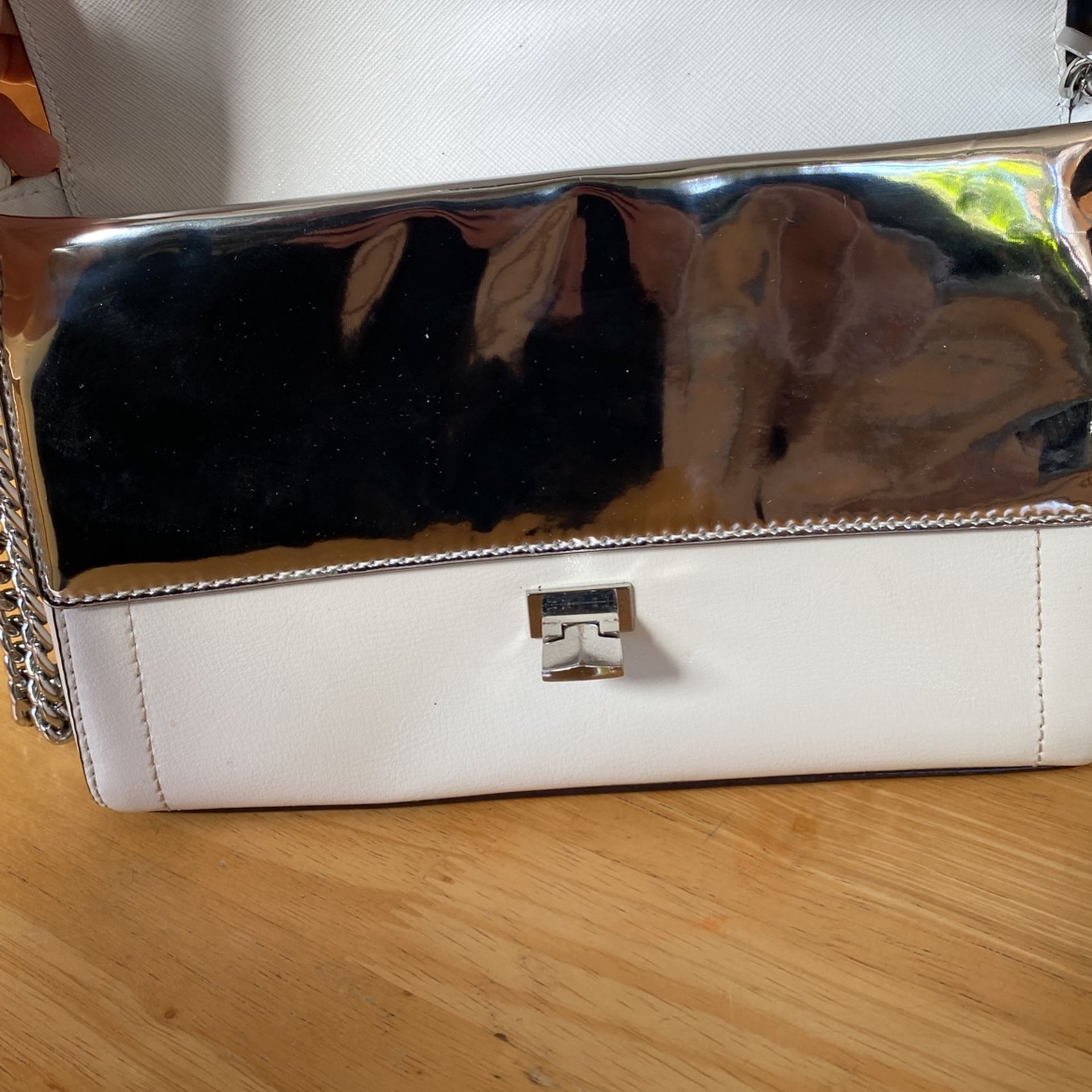 Michael Kors Kinsley optic white silver studded leather purse