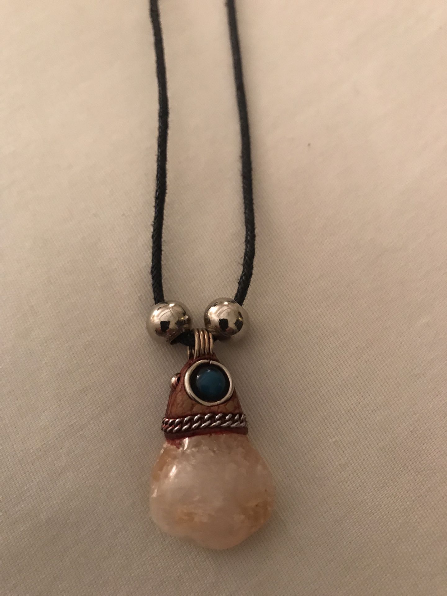 Moonstone Tumbled Stone Pendant Necklace w/Cord- Handmade