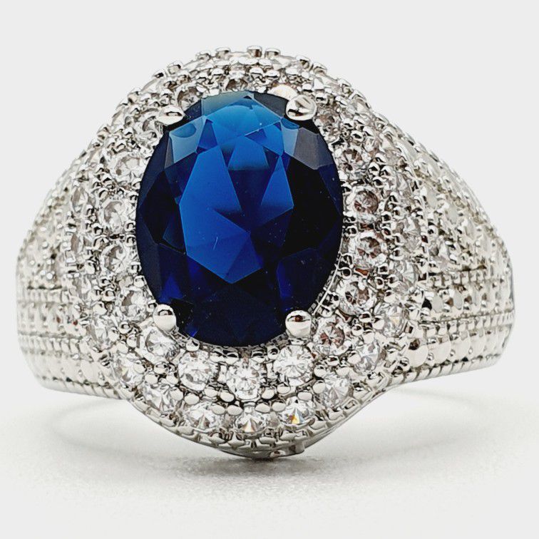 Silver Plated Royal Blue CZ Wedding/Engagement Ring for Women, K973
 
  