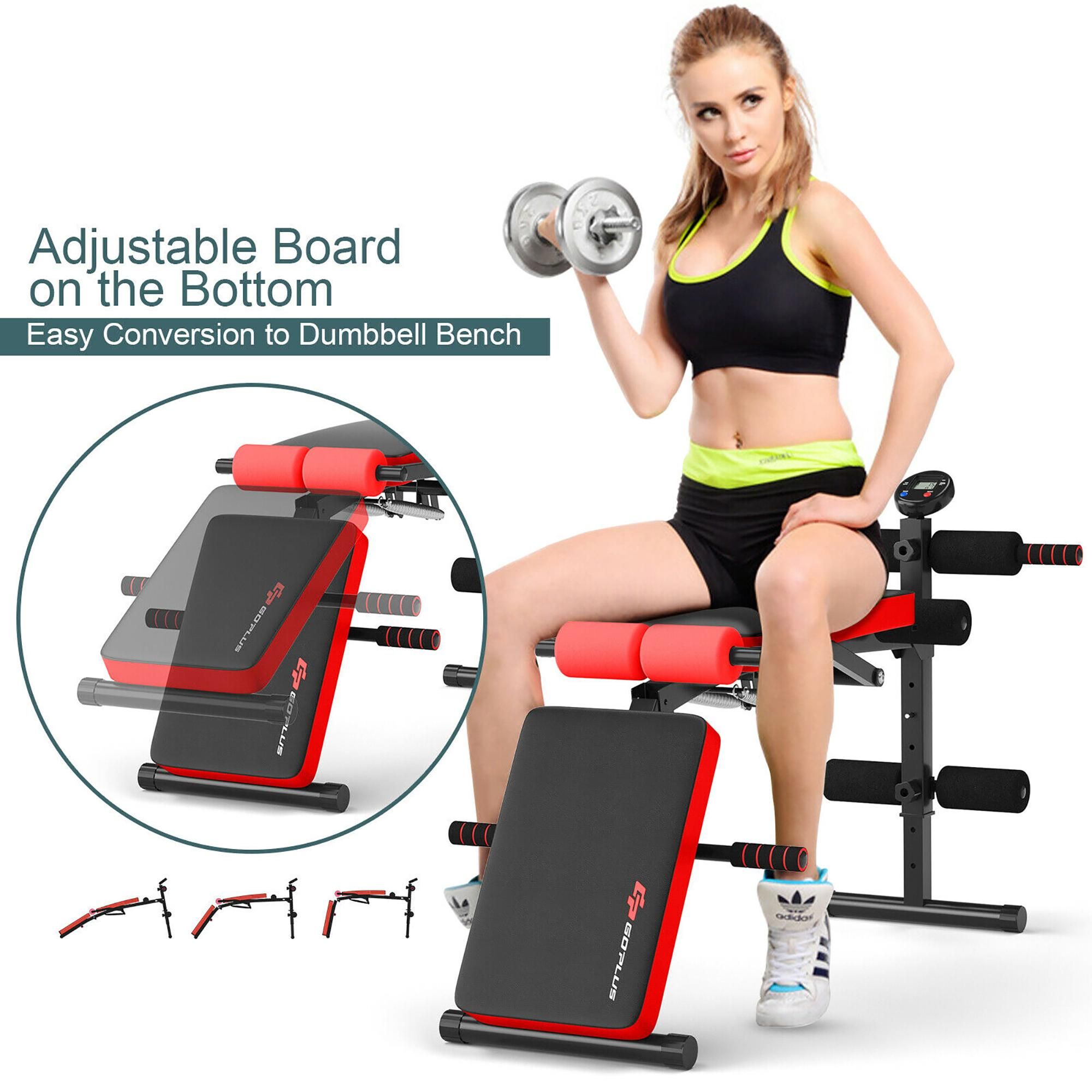 Goplus Multi-Functional Foldable Weight Bench Adjustable Sit-up Board w/ Monitor Red