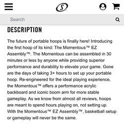 NEW- Spalding Momentous EZ Assembly Basketball Hoop  Thumbnail