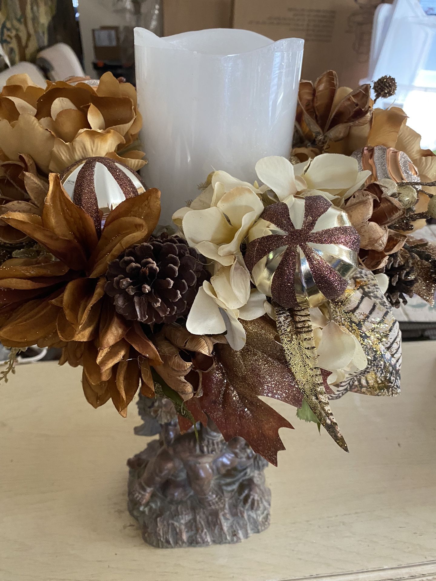 Fall centerpiece with Led Candle In Center