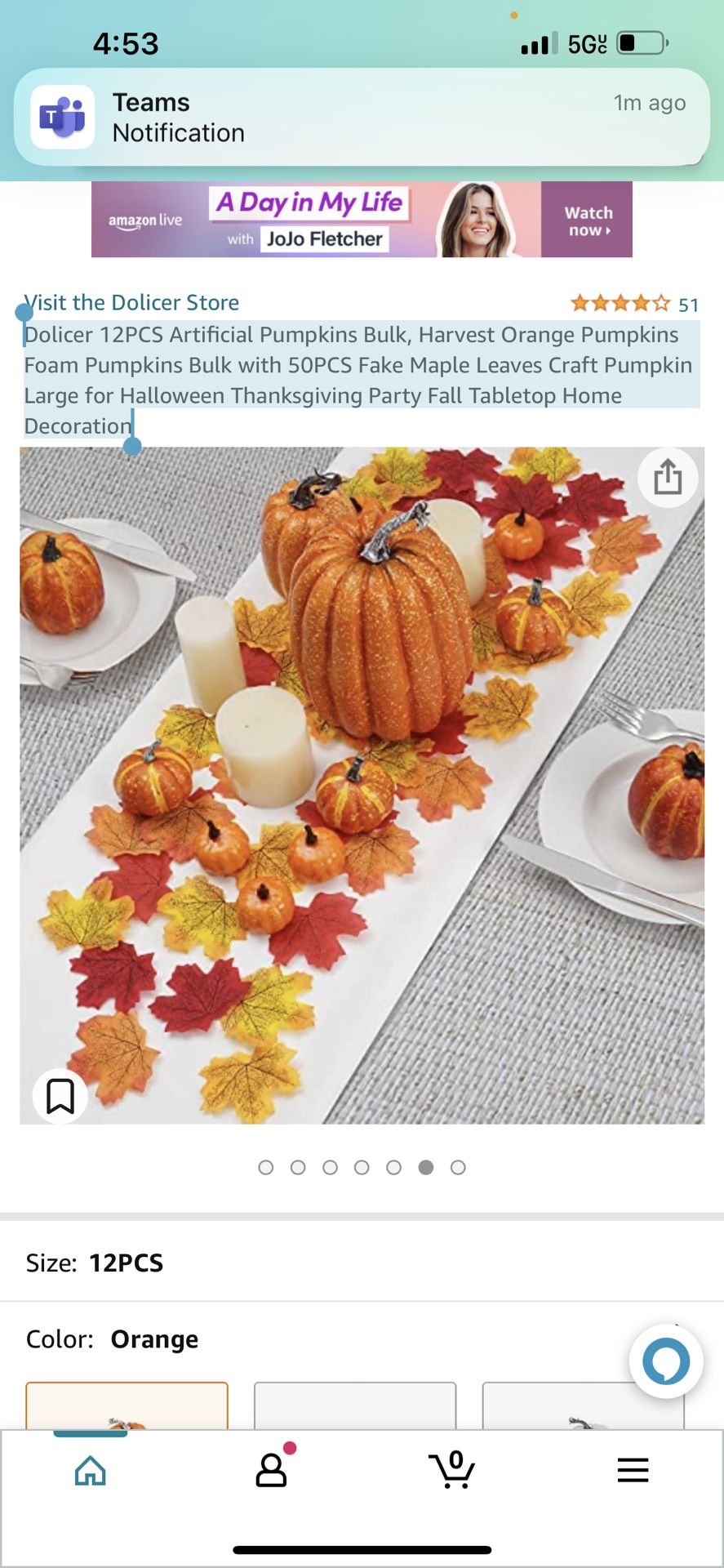 Dolicer 12PCS Artificial Pumpkins Bulk, Harvest Orange Pumpkins Foam Pumpkins Bulk with 50PCS Fake Maple Leaves Craft Pumpkin Large for Halloween Than