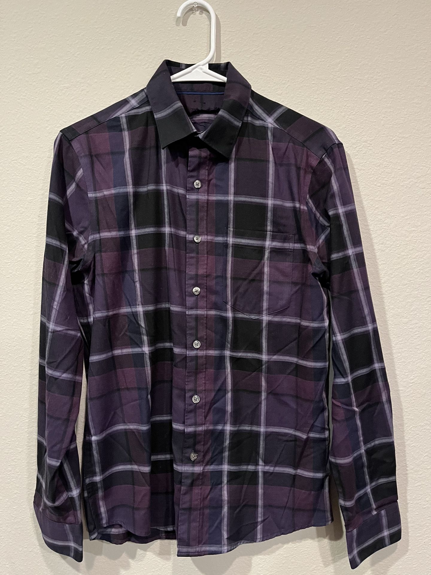 Unisex purple plaid dress shirt