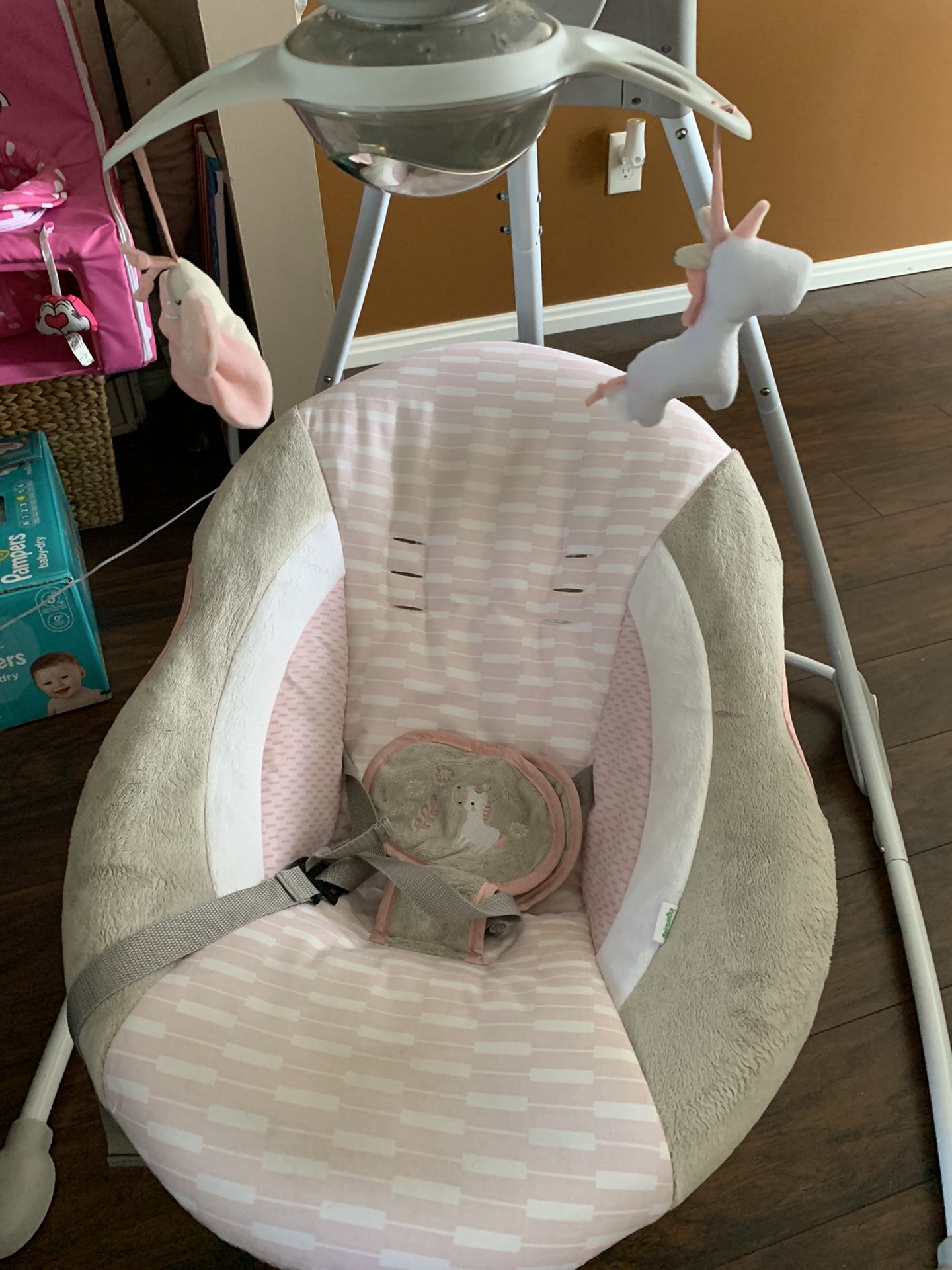 InLighten Cradling Plug-In Swing With Light Beams Mobile - Flora the Unicorn