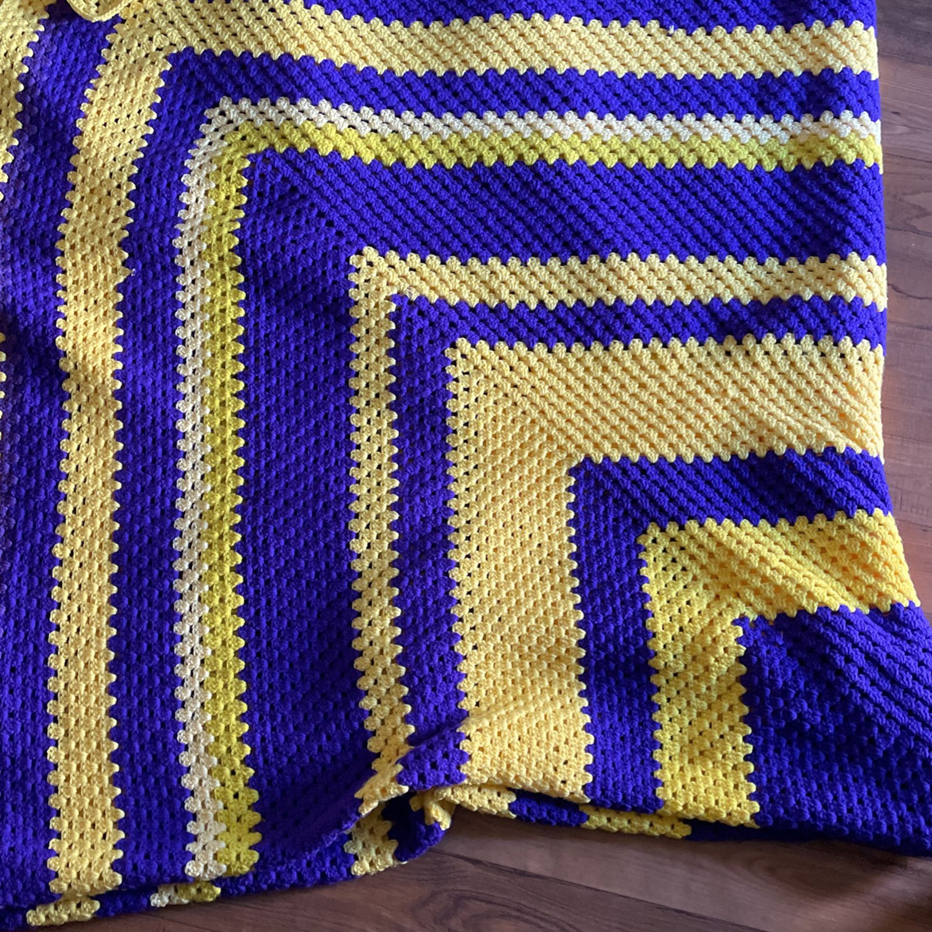 Crochet Blanket, Yellow And Purple, King Size