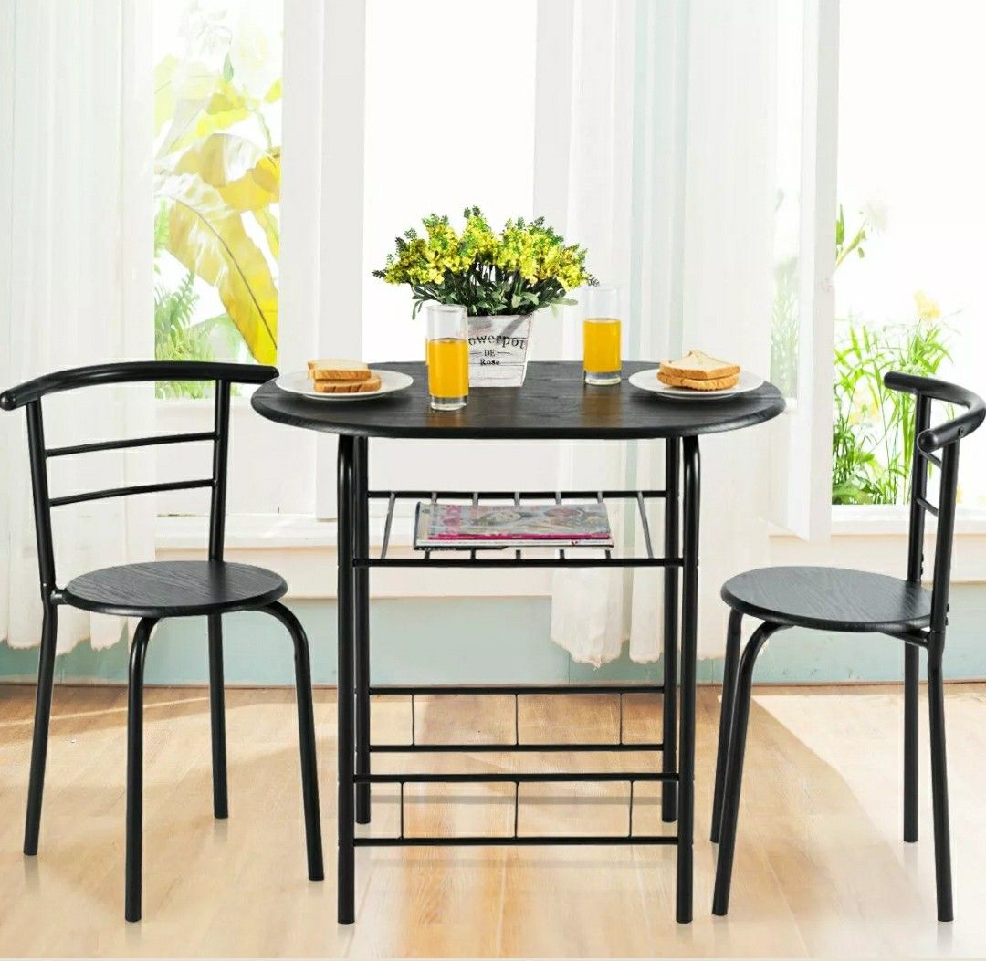 3 pcs Home Kitchen Bistro Pub Dining Table 2 Chairs Set Compact social