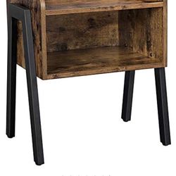 Brown Wood With Black Metal Small Nighstand Thumbnail