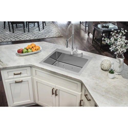 Glacier Bay Dual Mount 18-Gauge Stainless Steel 33 in. 2-Hole Single Bowl Kitchen Sink with Grid and Drain Assembly -#73800 -OS