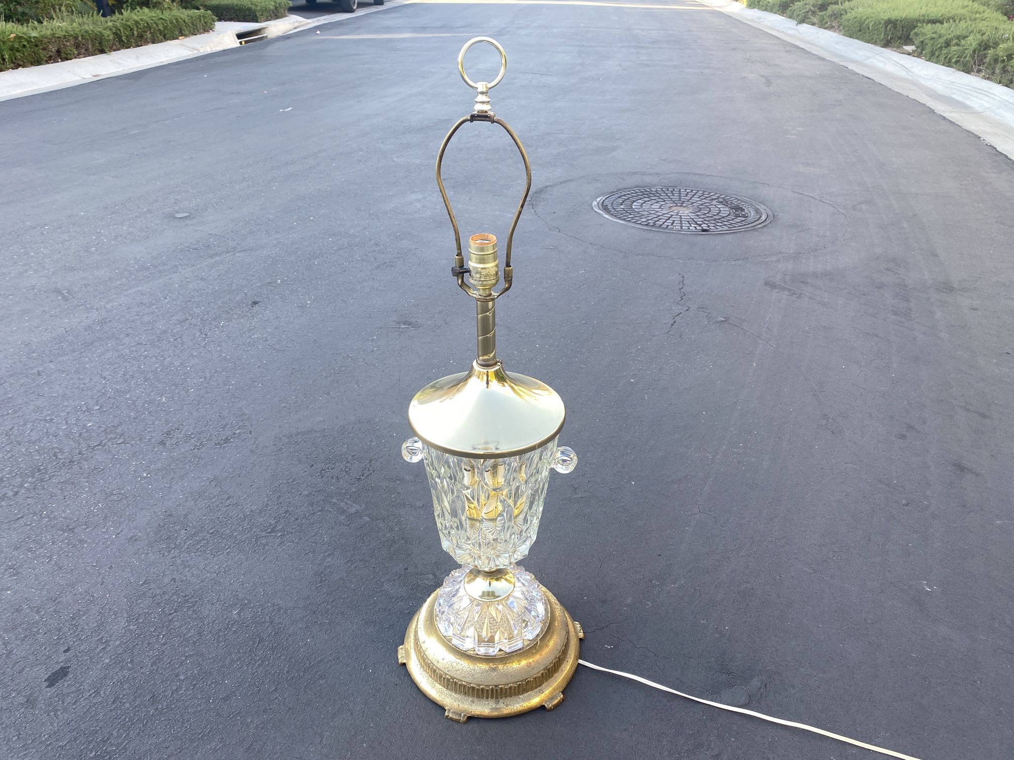 Vintage BEYER Clear Crystal Glass With Gold Table Lamp - Trophy Boho Retro