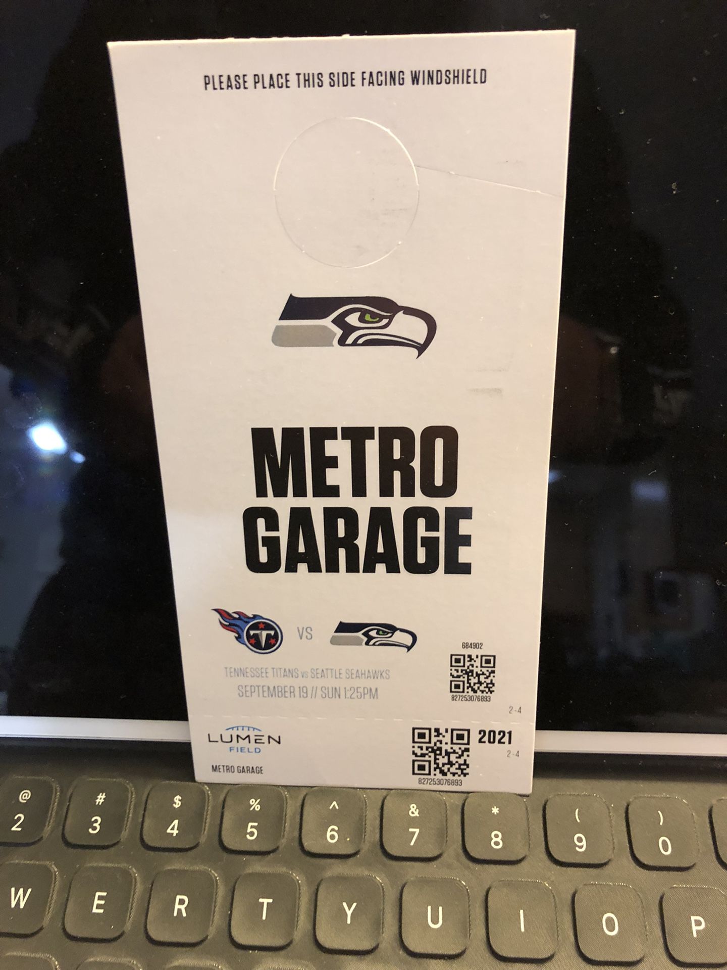 Parking Pass For Seahawks Vs Titans