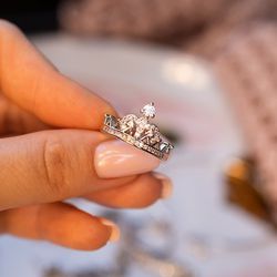 "Sweet Beautiful Party Crystal Clear Heart Crown Lovely Ring for Women, PD600
 
 Thumbnail