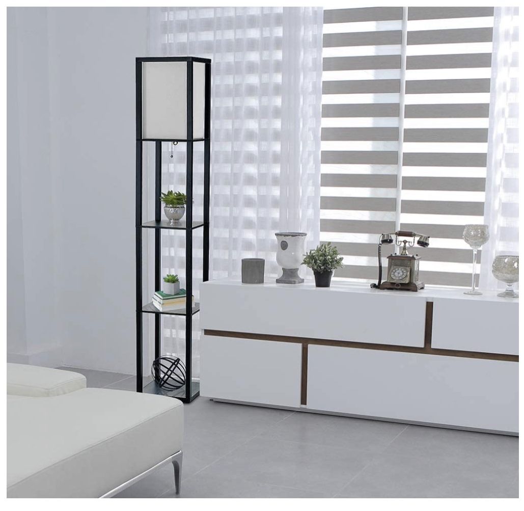 Storage Shelf With Linen Shade Floor Lamp