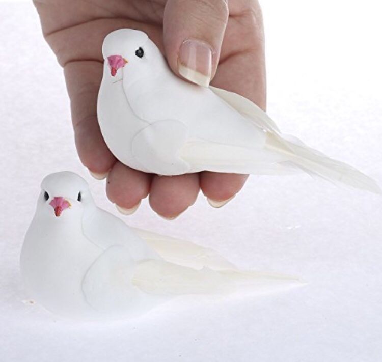 Group of 12 White Sweet Artificial Mushroom Dove Birds