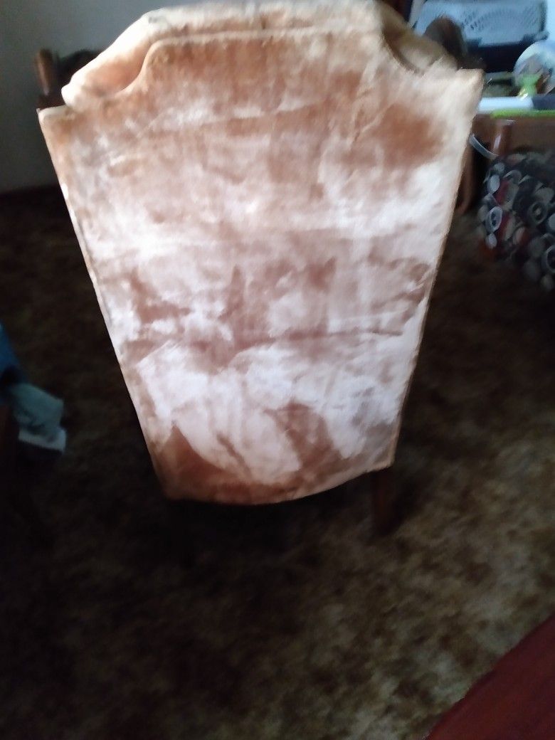 Mid 20th. Century Lewittes Ruffed Gold Velvet Cane Wingback Chair.