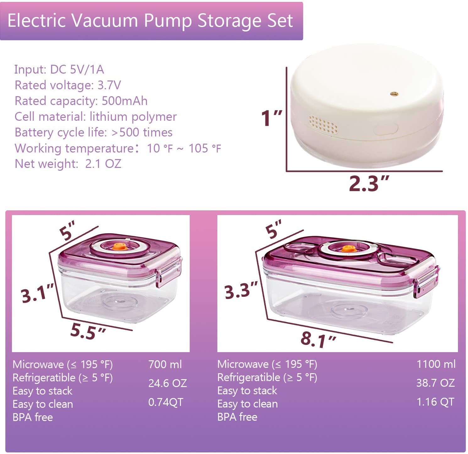 Brand New* Vacuum Food Storage Containers with Lids and Automatic Pump