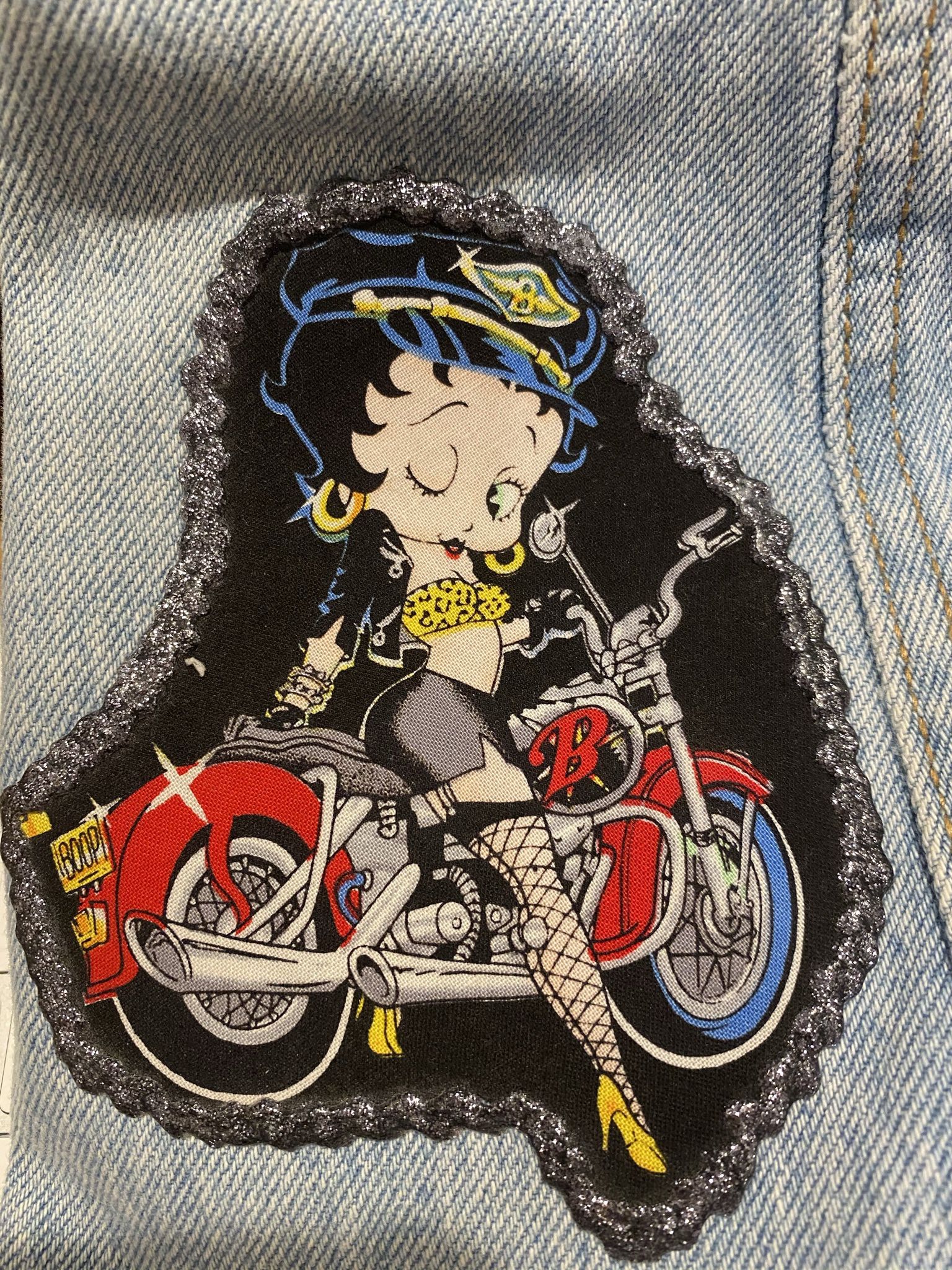 Motorcycle Betty Boop Denim Tote