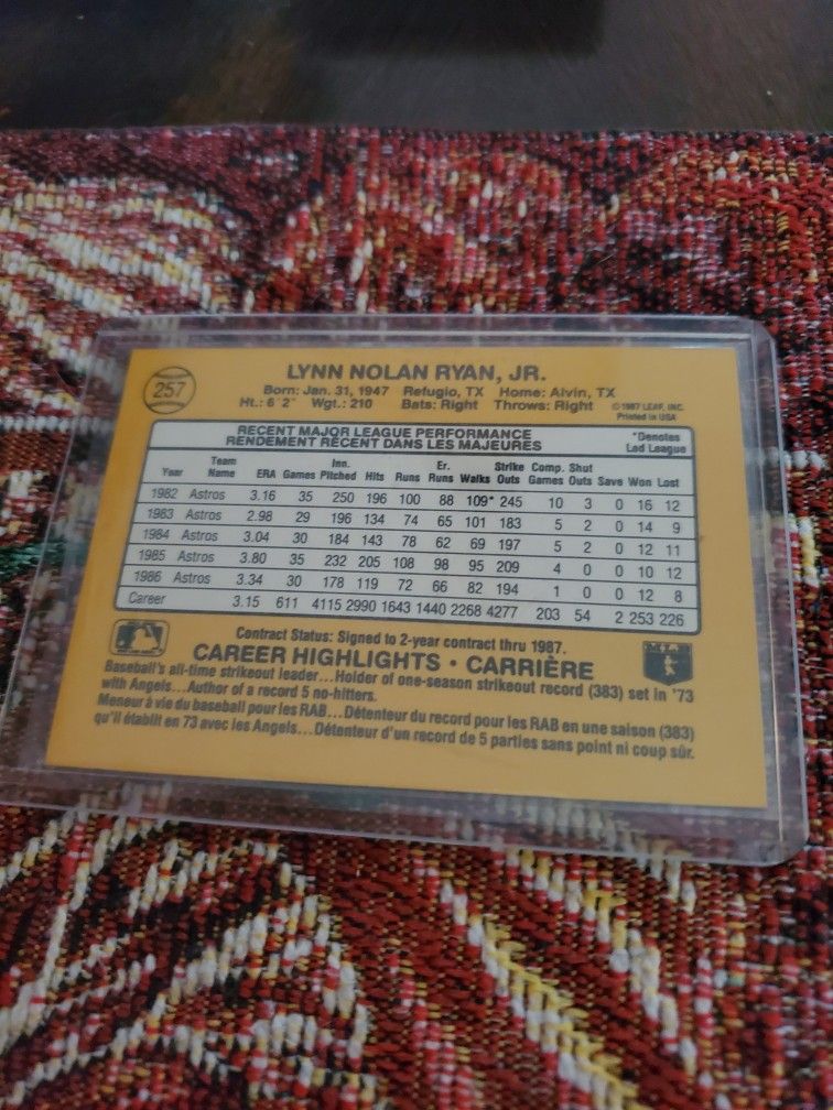 Nolan Ryan 1987 Leaf Baseball Card